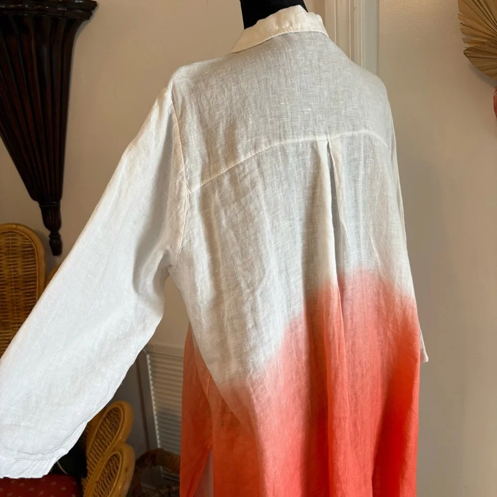 BOGNAR BLU Designer. Linen Ombré White Peach Tunic Top or Dress! 3/4 Sleeves! XL - Picture 6 of 11